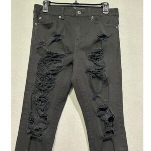 Granted Super Skinny Fit Jeans Mens 32 Black Distressed Ankle Zip Shredded